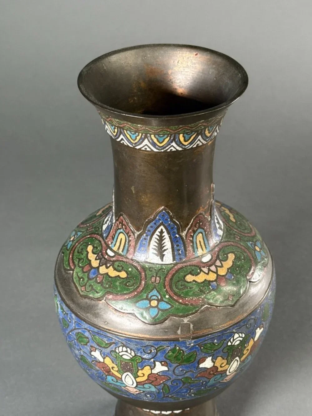 Antique Japanese Meiji Era Cloisonné Vase Intricate Floral Scroll Enamel Bronze
